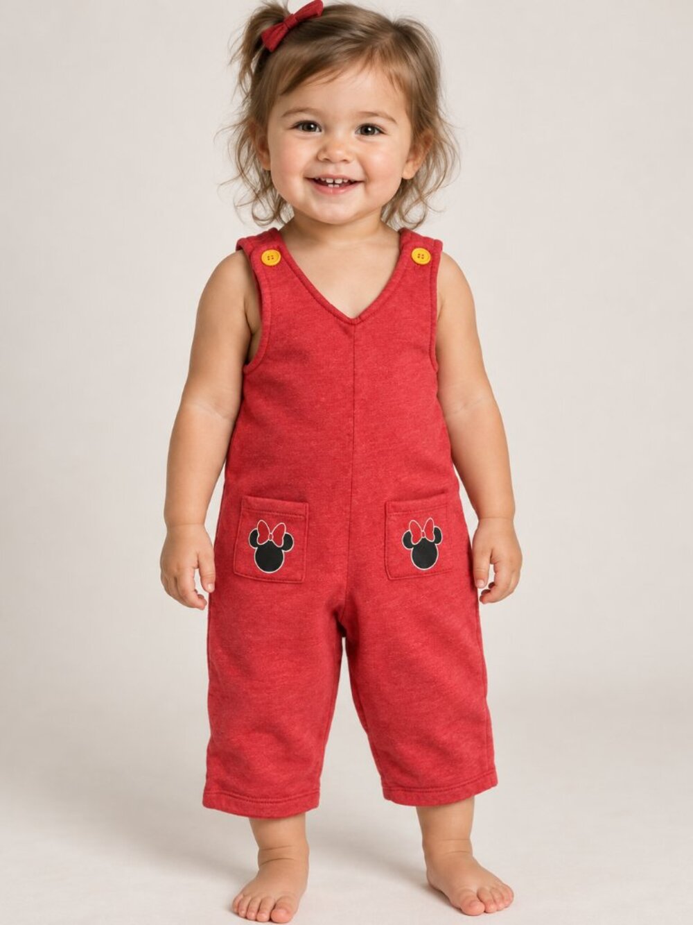 Disney Junior Minnie Mouse 18M Red Fleece Overall Romper Pockets